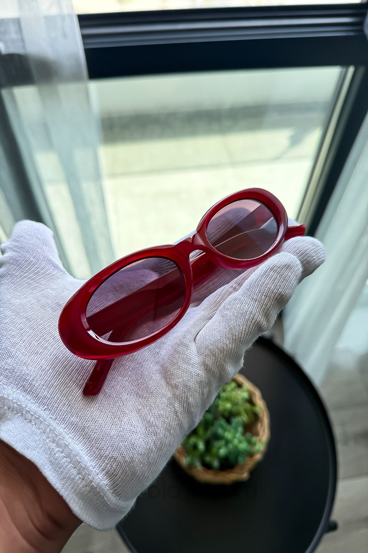 Güneş Gözlüğü Kadın & Erkek Uv400 Cam Ce Belgeli Bej Unisex Model-20 Kırmızı