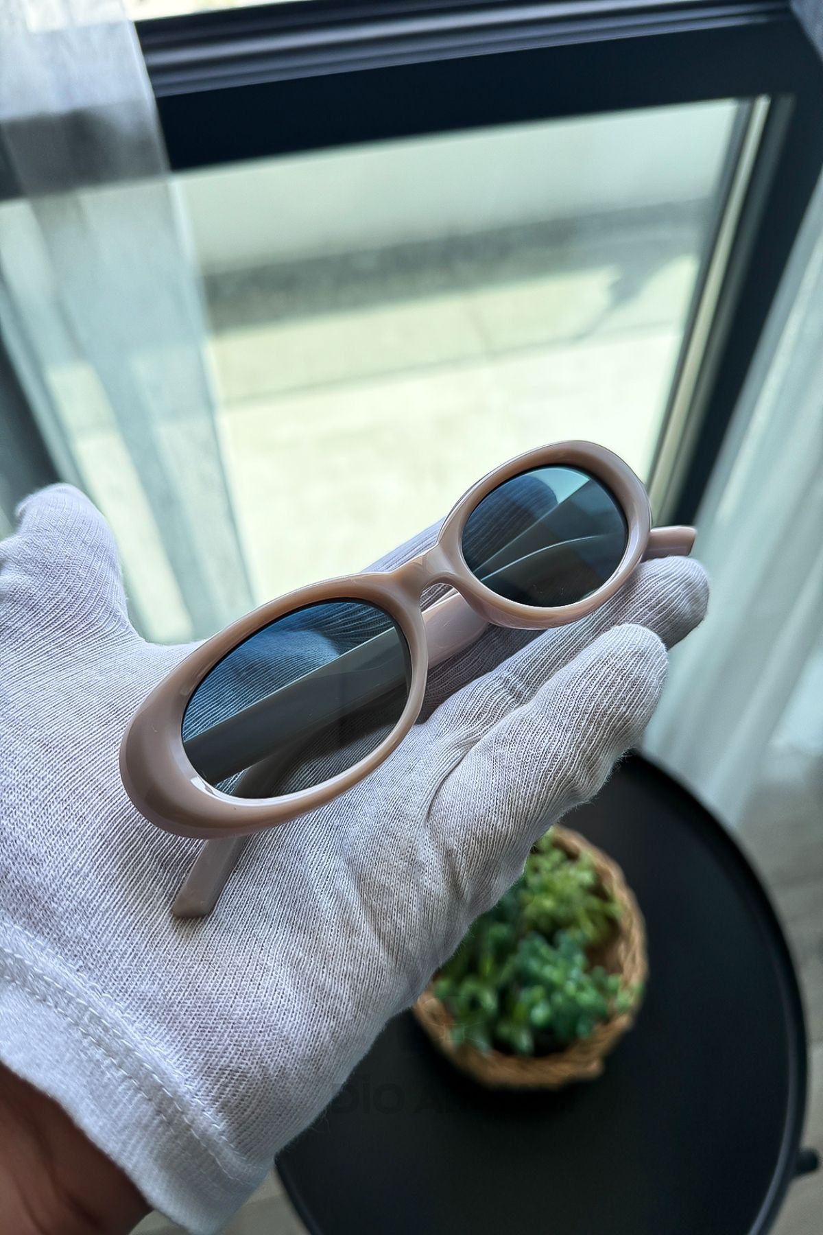 Güneş Gözlüğü Kadın & Erkek Uv400 Cam Ce Belgeli Bej Unisex Model-24 Krem