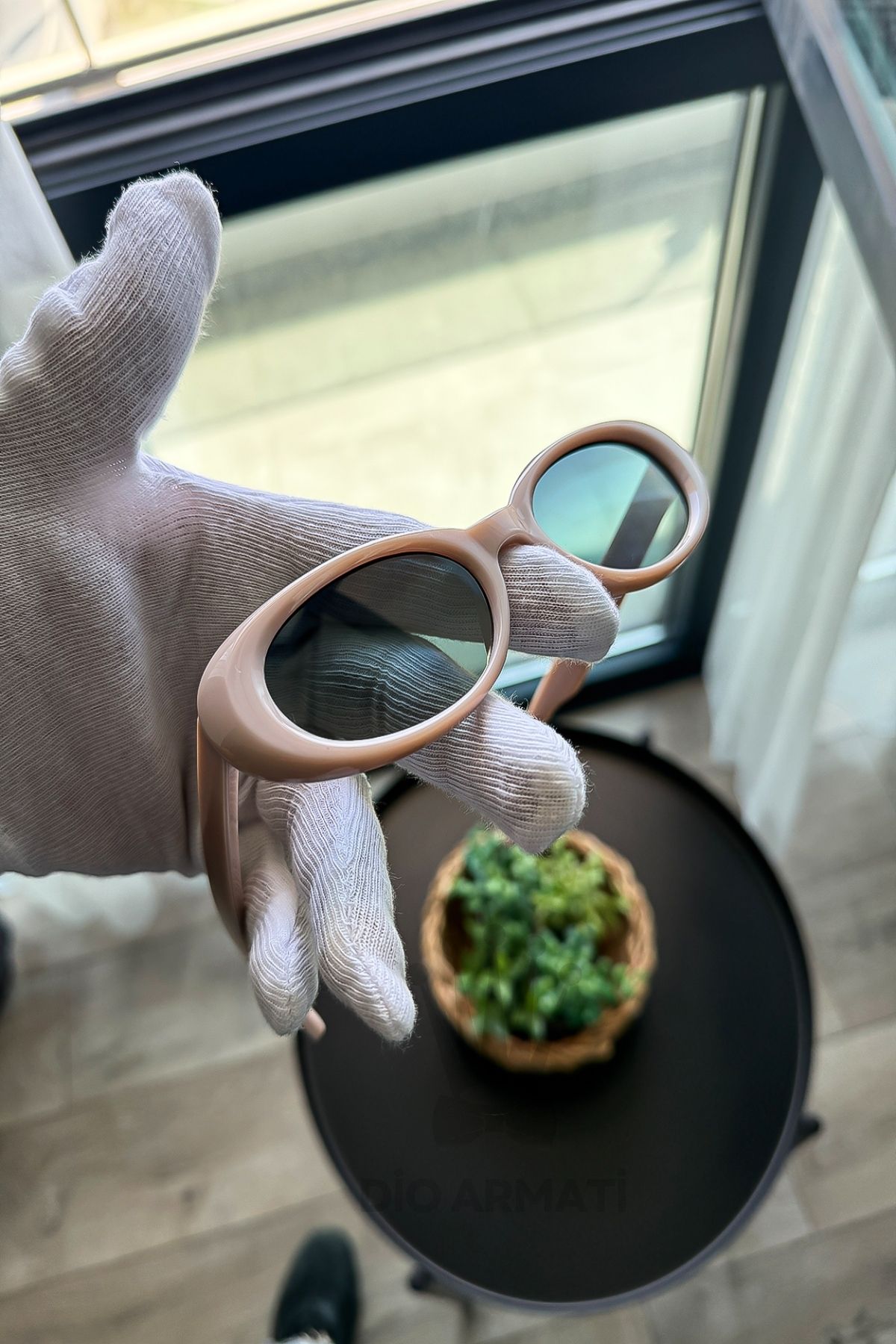 Güneş Gözlüğü Kadın & Erkek Uv400 Cam Ce Belgeli Bej Unisex Model-24 Krem