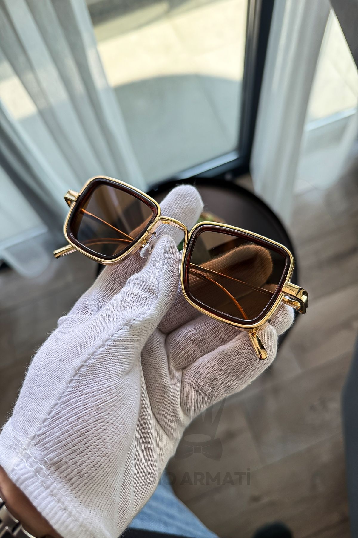 Güneş Gözlüğü Kadın & Erkek Uv400 Cam Ce Belgeli Bej Unisex Model-27 Gold