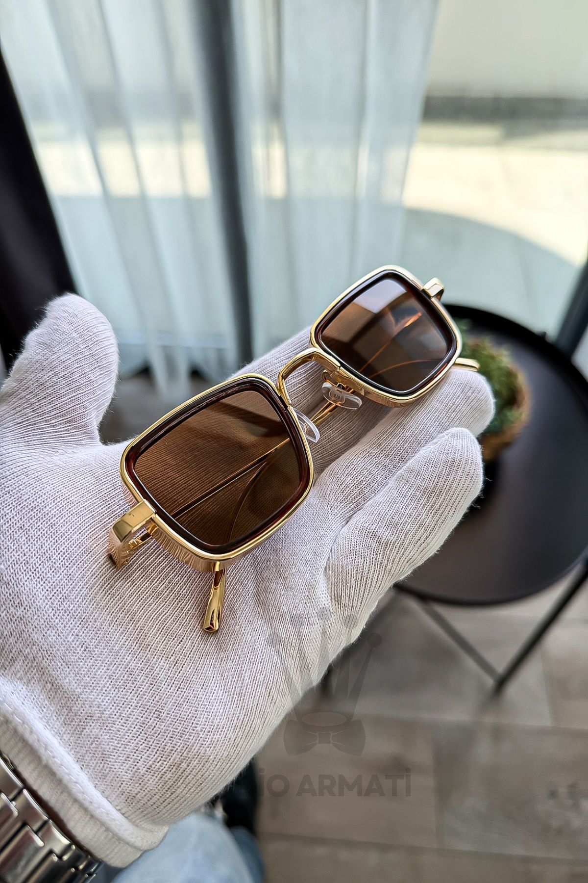 Güneş Gözlüğü Kadın & Erkek Uv400 Cam Ce Belgeli Bej Unisex Model-27 Gold