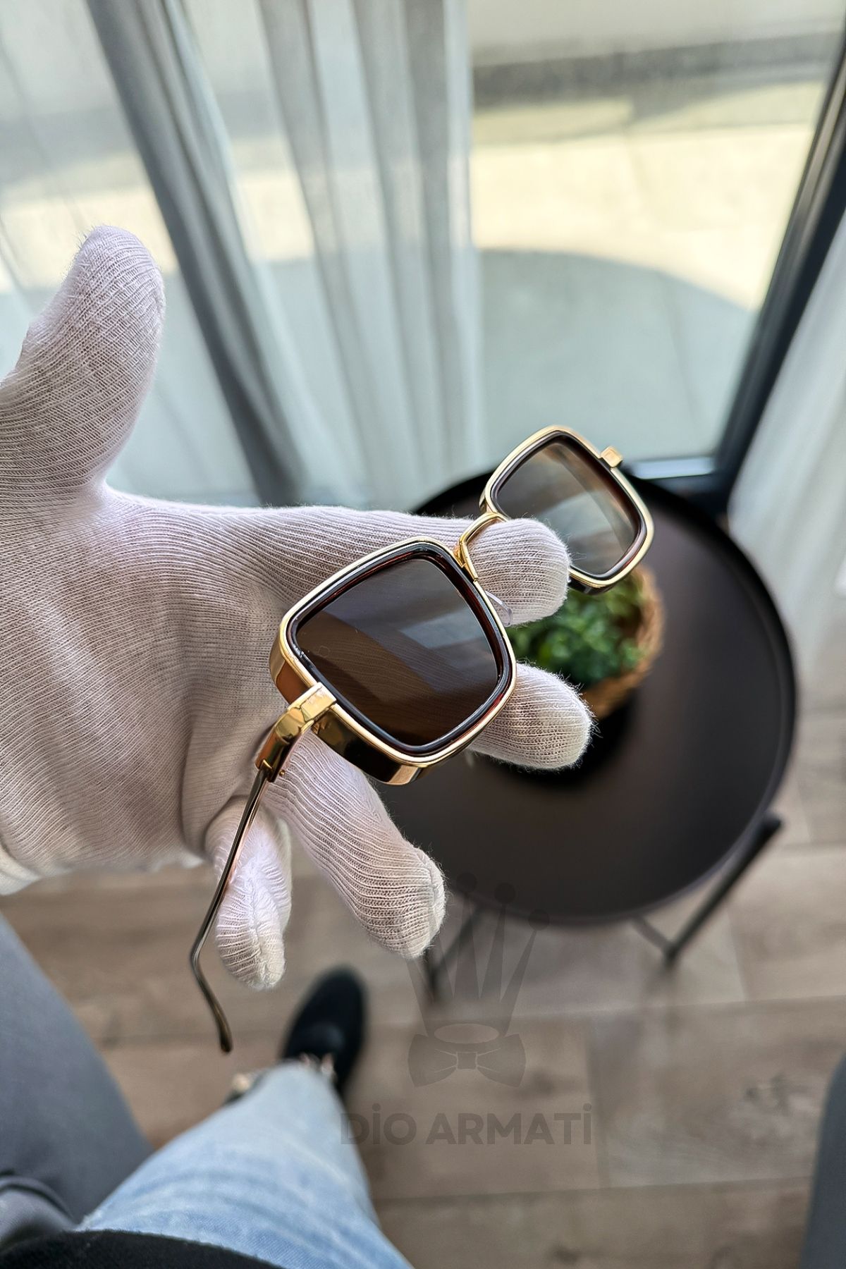 Güneş Gözlüğü Kadın & Erkek Uv400 Cam Ce Belgeli Bej Unisex Model-27 Gold