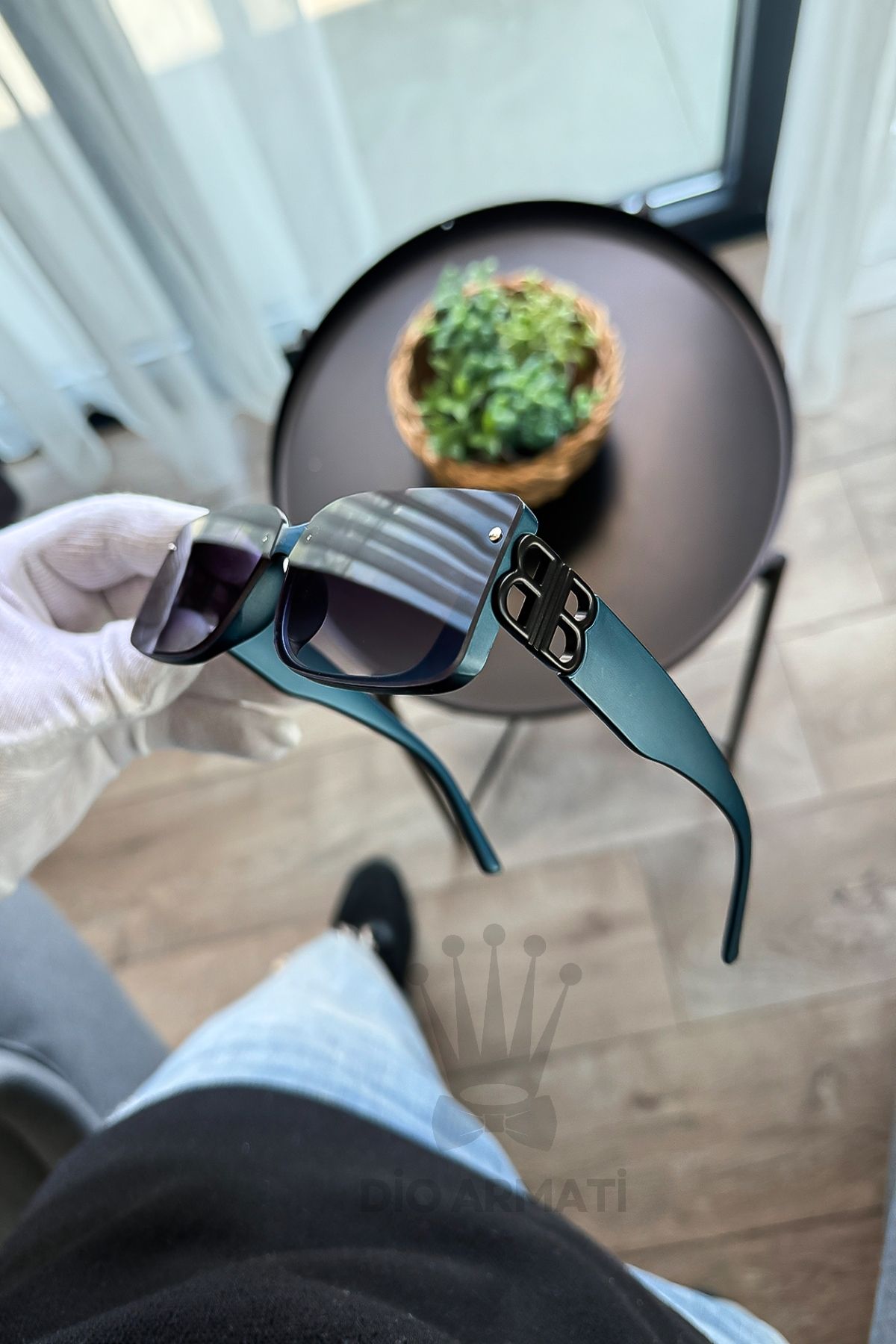 Güneş Gözlüğü Kadın & Erkek Uv400 Cam Ce Belgeli Bej Unisex Model-34 Mavi