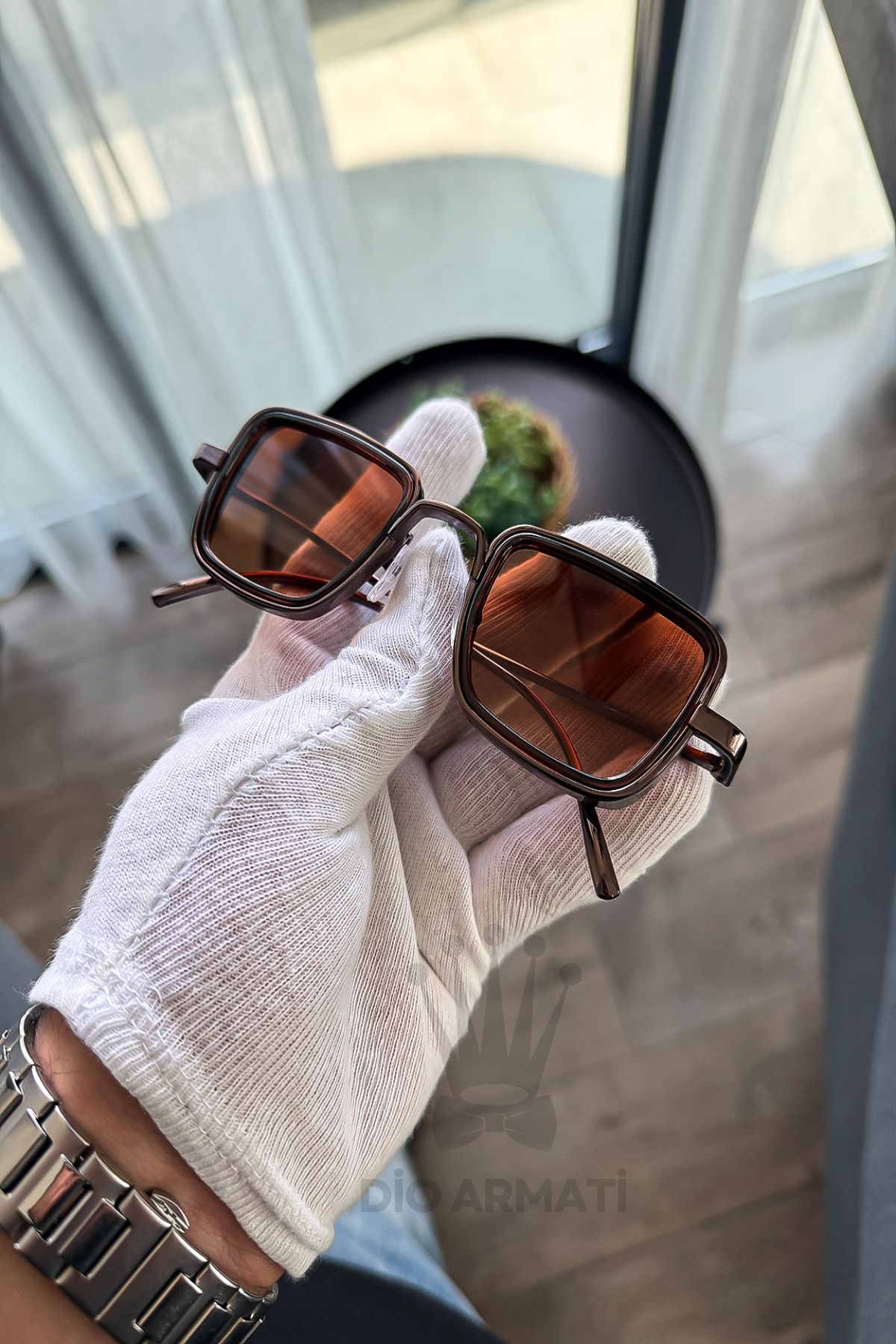 Güneş Gözlüğü Kadın & Erkek Uv400 Cam Ce Belgeli Bej Unisex Model-36 Kahverengi̇