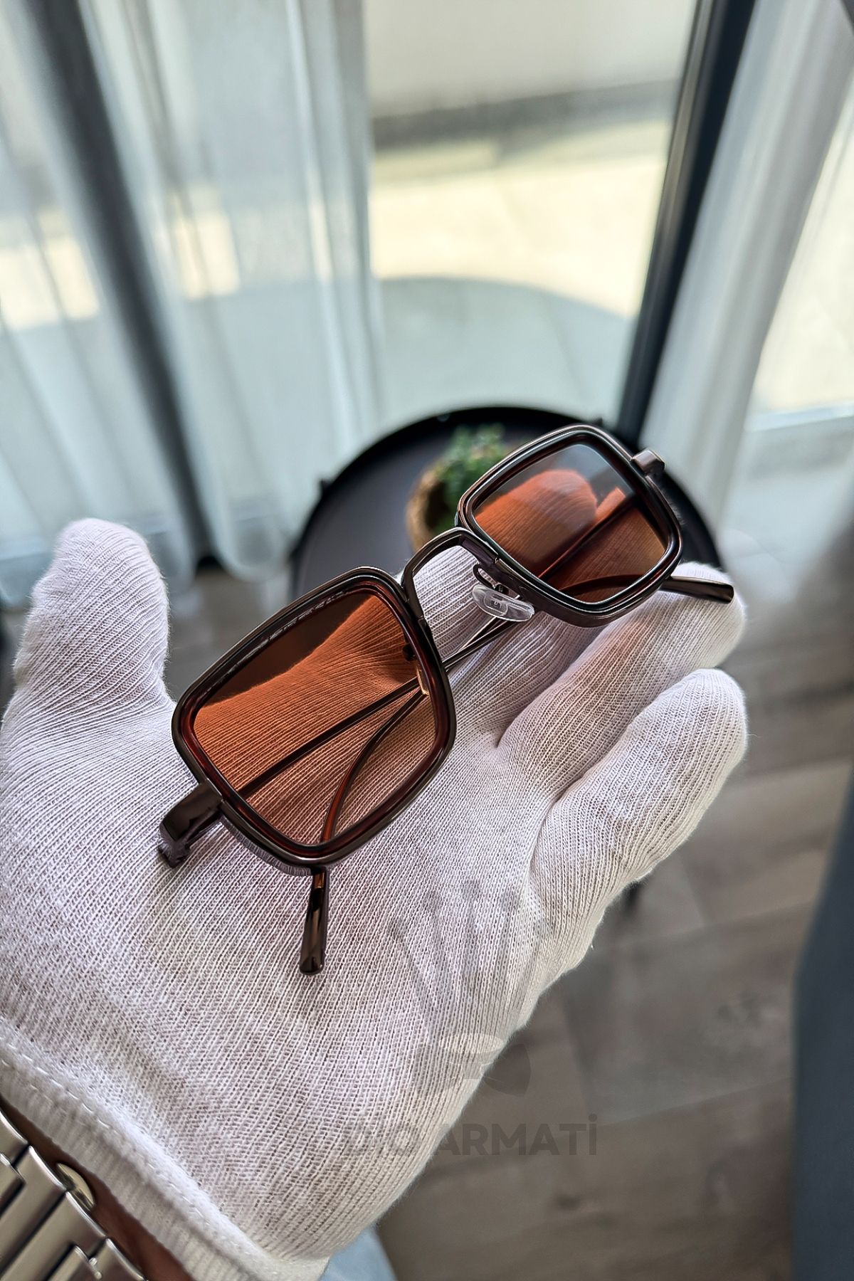 Güneş Gözlüğü Kadın & Erkek Uv400 Cam Ce Belgeli Bej Unisex Model-36 Kahverengi̇