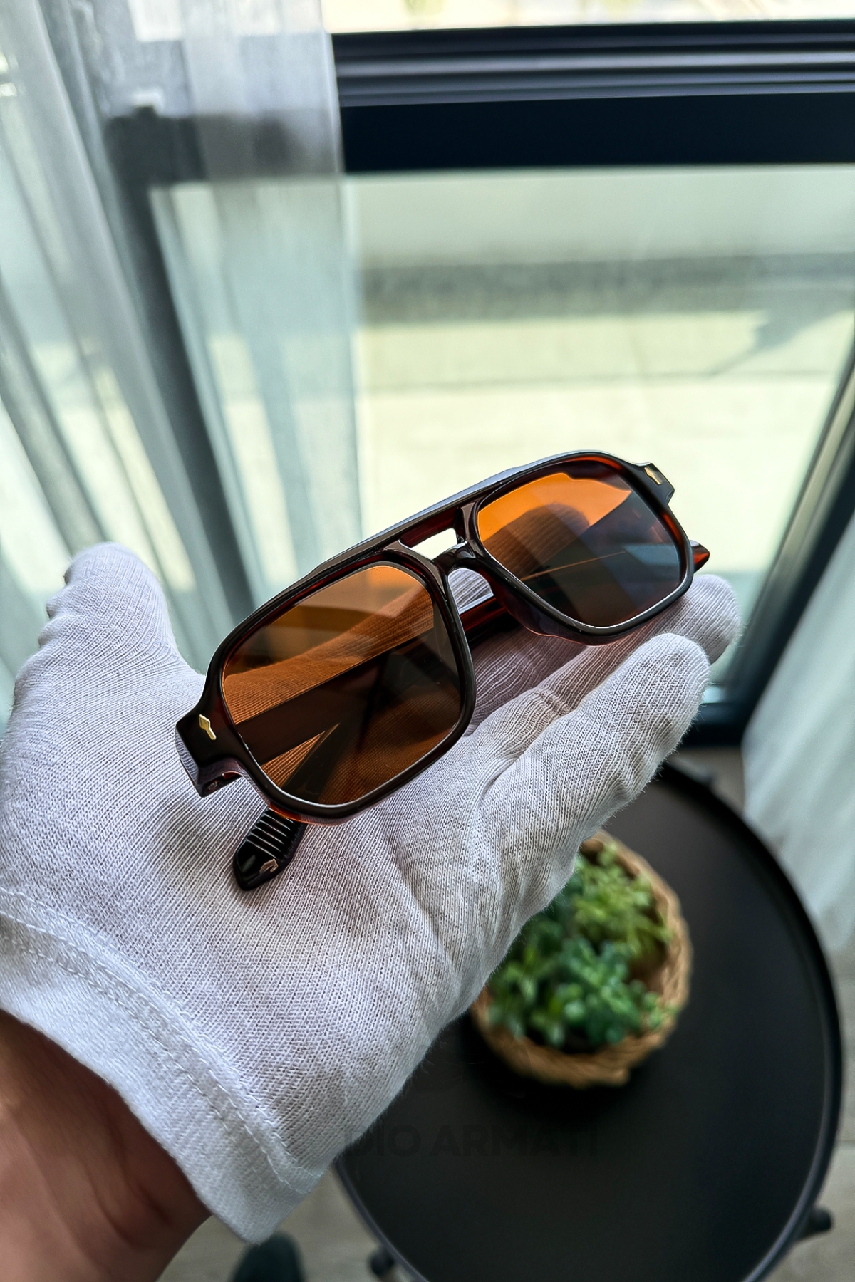 Güneş Gözlüğü Kadın & Erkek Uv400 Cam Ce Belgeli Bej Unisex Model-42 Kahverengi