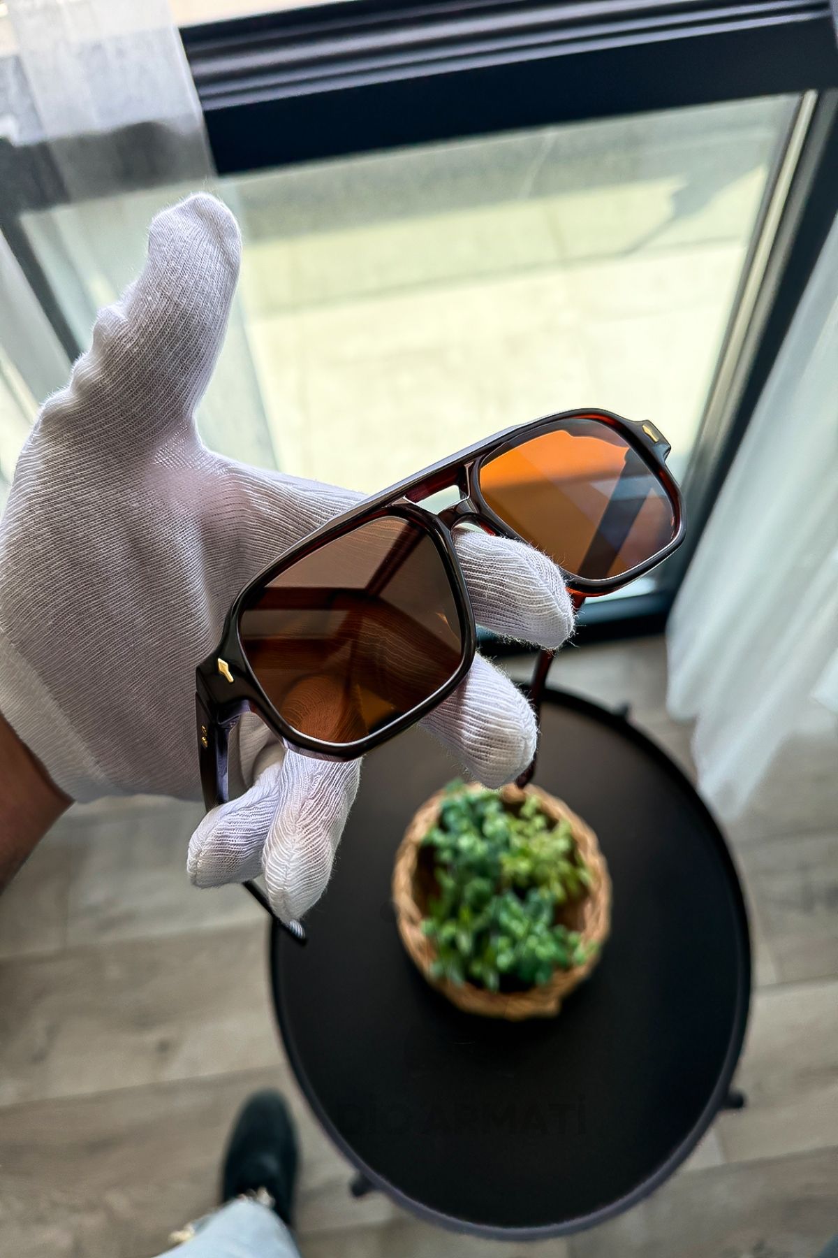 Güneş Gözlüğü Kadın & Erkek Uv400 Cam Ce Belgeli Bej Unisex Model-42 Kahverengi