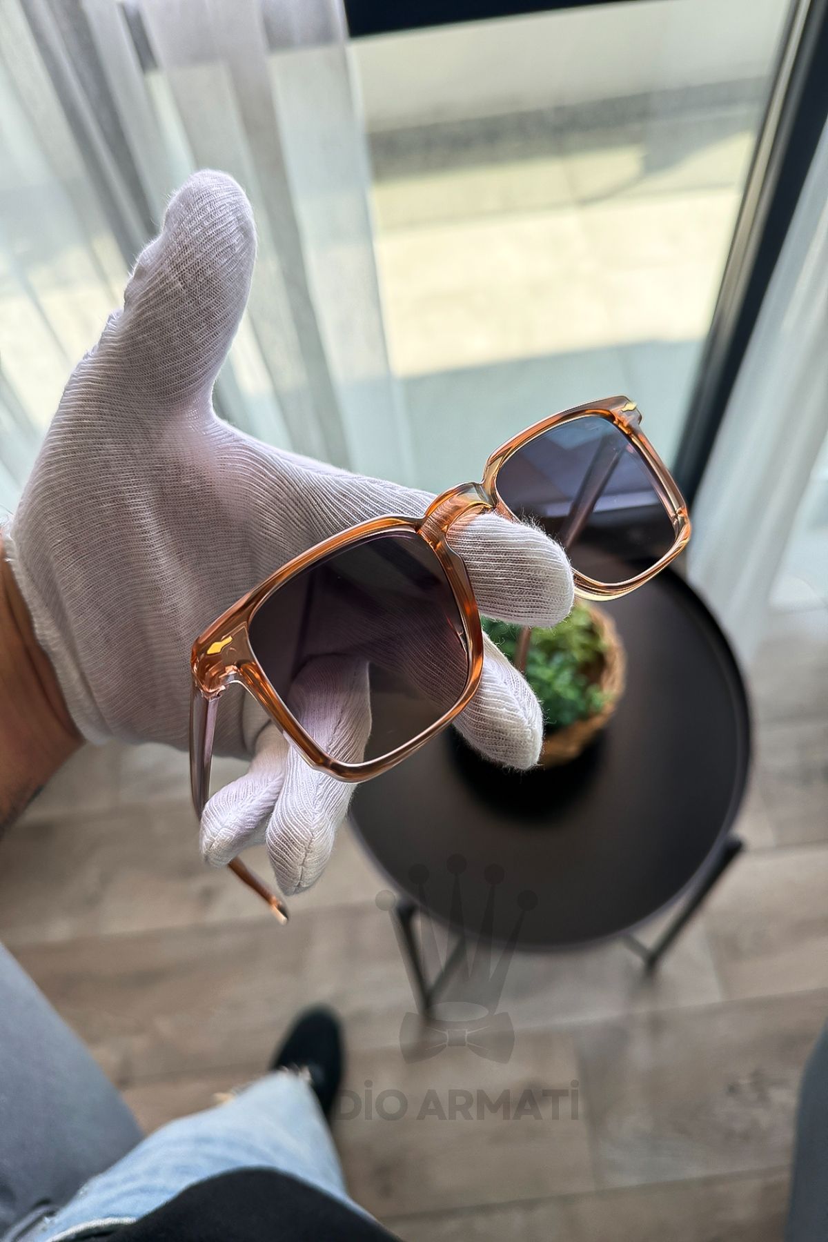 Güneş Gözlüğü Kadın & Erkek Uv400 Cam Ce Belgeli Bej Unisex Model-44 Turuncu