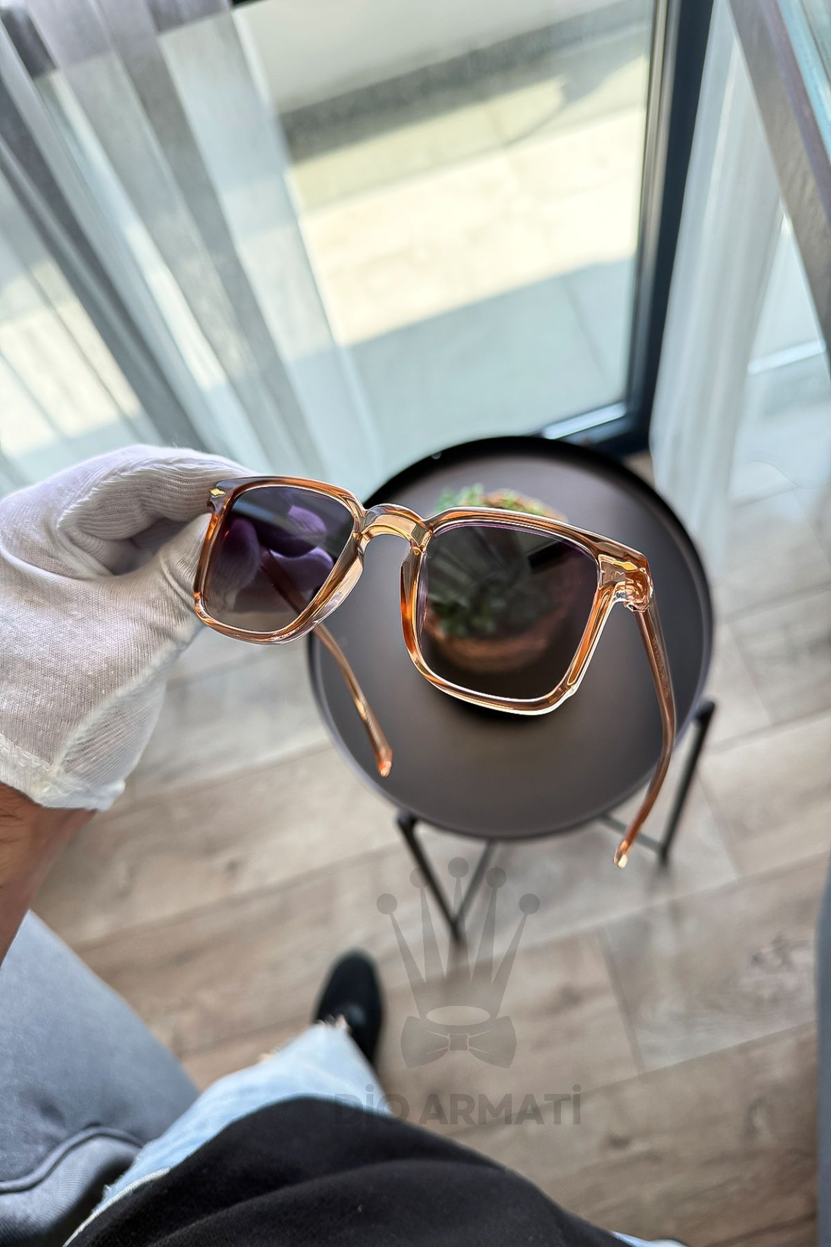 Güneş Gözlüğü Kadın & Erkek Uv400 Cam Ce Belgeli Bej Unisex Model-44 Turuncu