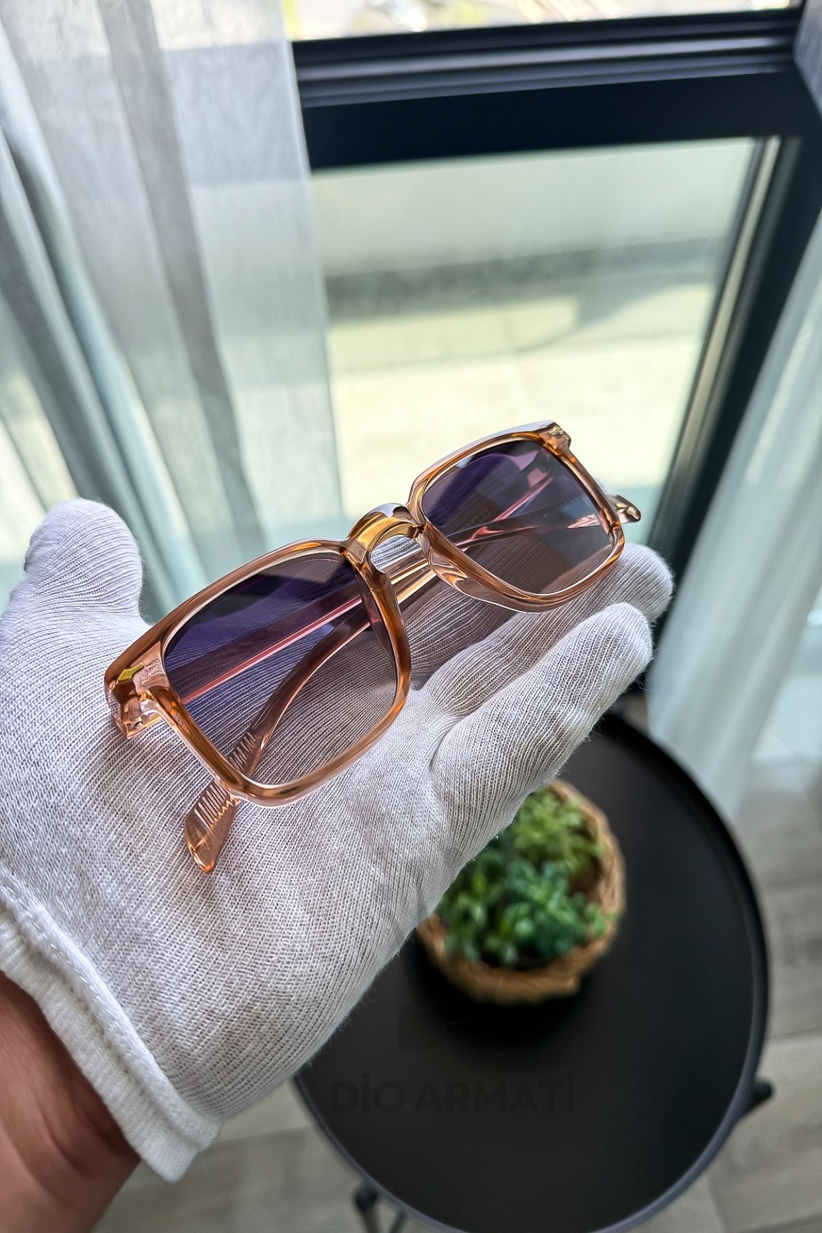 Güneş Gözlüğü Kadın & Erkek Uv400 Cam Ce Belgeli Bej Unisex Model-44 Turuncu