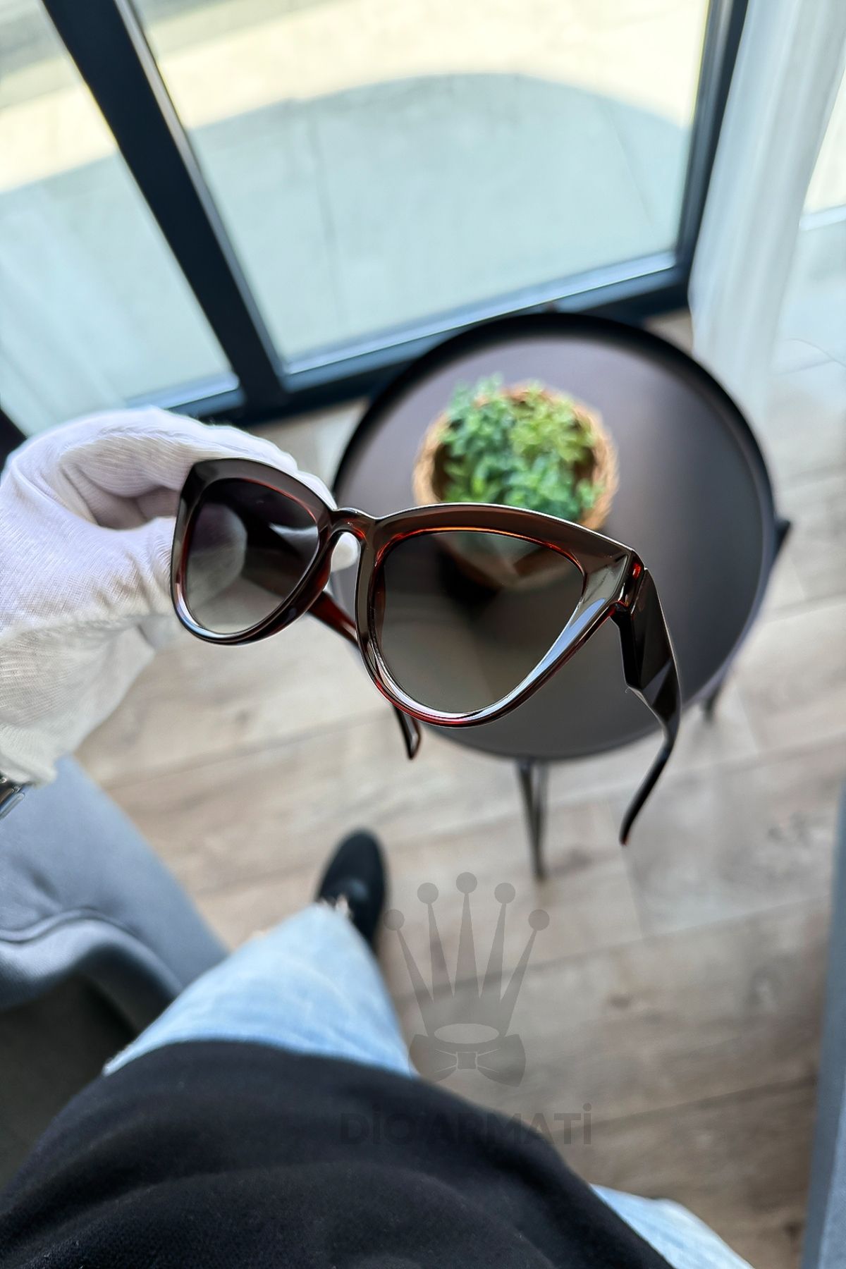 Güneş Gözlüğü Kadın & Erkek Uv400 Cam Ce Belgeli Bej Unisex Model-49 Kahverengi̇