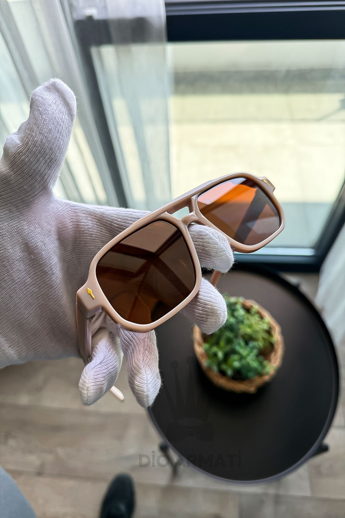 Güneş Gözlüğü Kadın & Erkek Uv400 Cam Ce Belgeli Bej Unisex Model-50 Krem