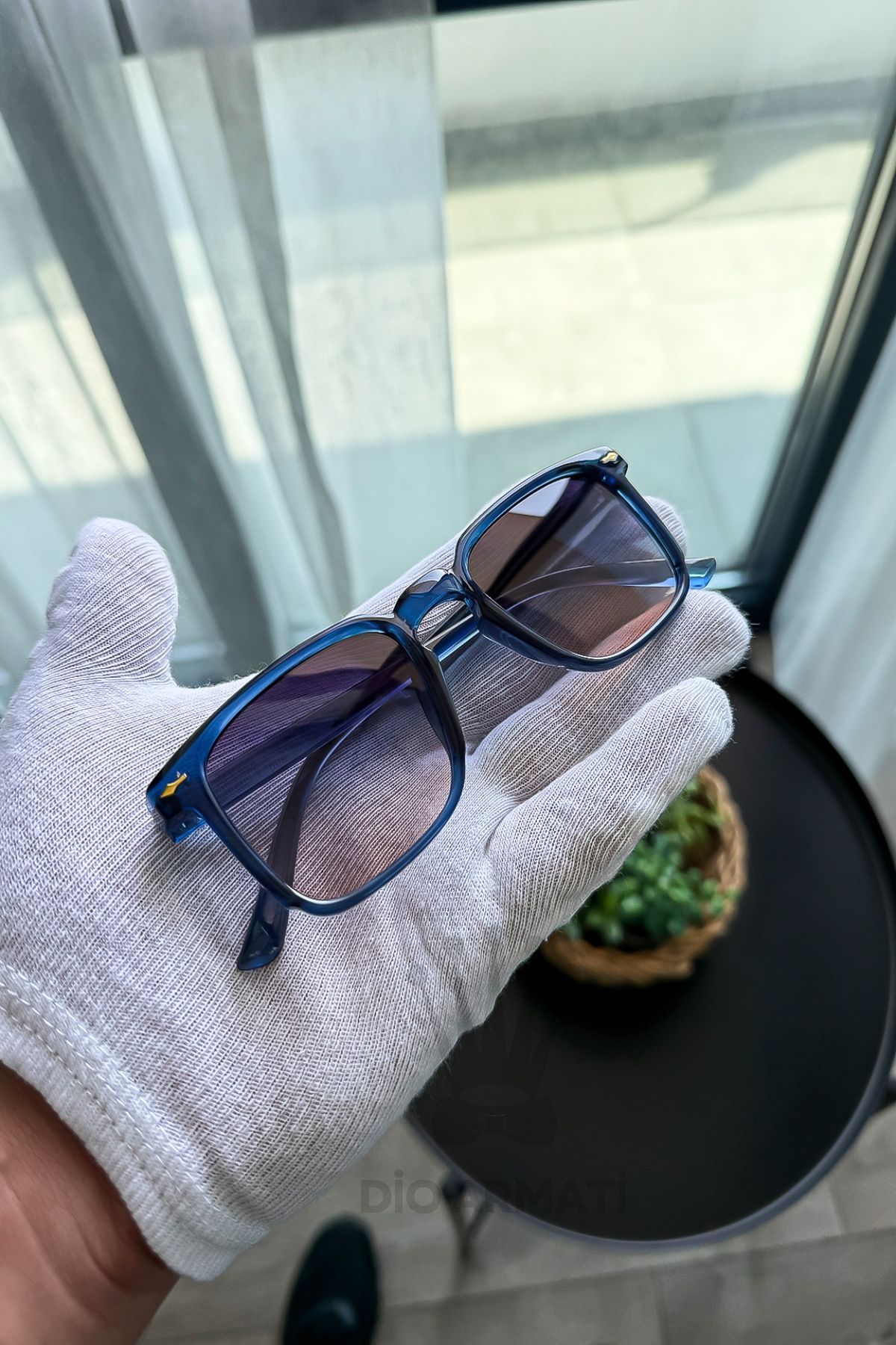 Güneş Gözlüğü Kadın & Erkek Uv400 Cam Ce Belgeli Bej Unisex Model-54 Mavi
