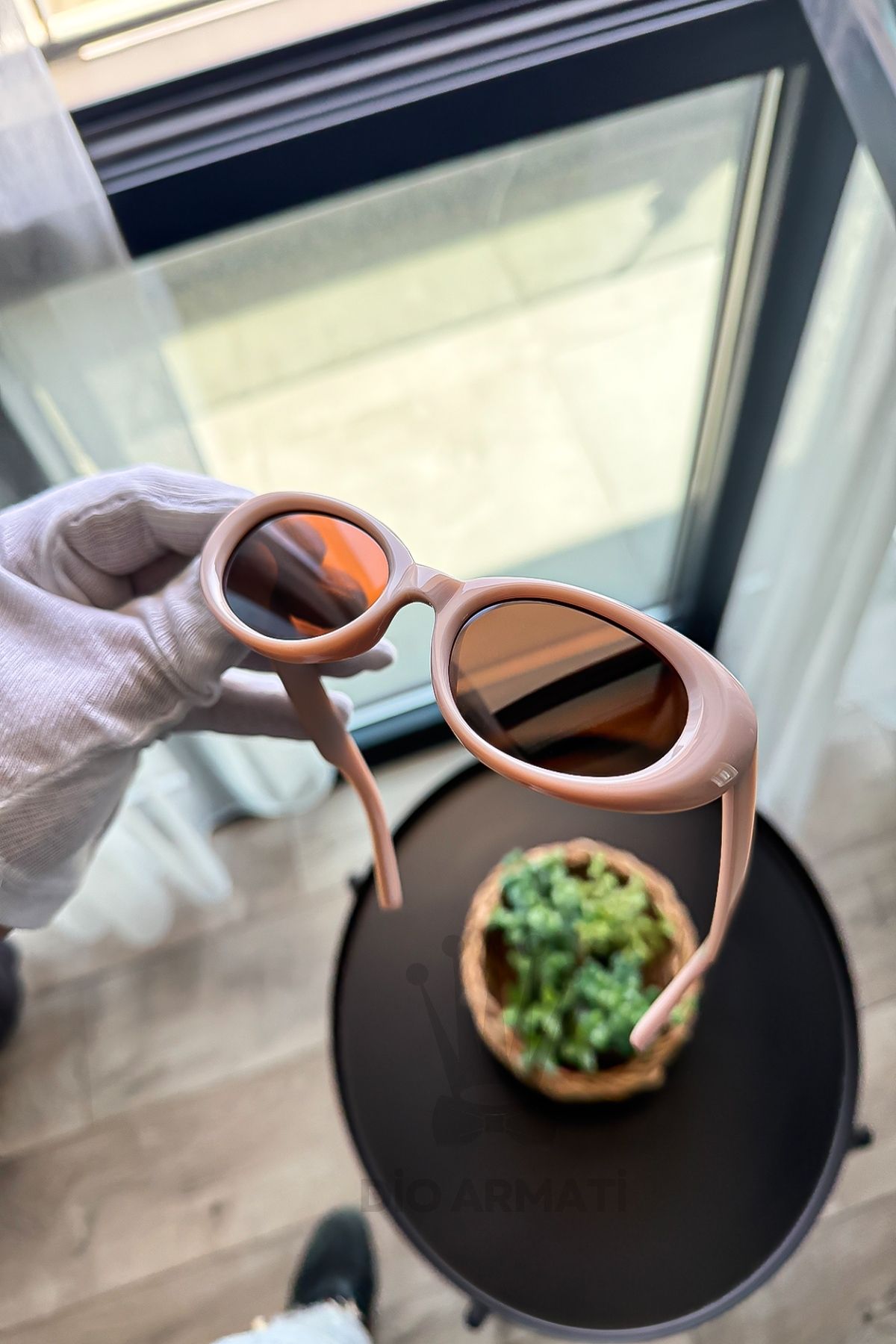Güneş Gözlüğü Kadın & Erkek Uv400 Cam Ce Belgeli Bej Unisex Model-57 Krem