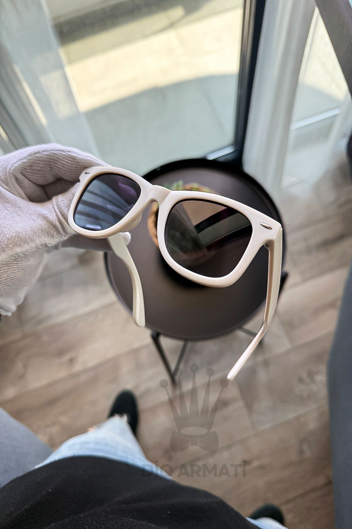 Güneş Gözlüğü Kadın & Erkek Uv400 Cam Ce Belgeli Bej Unisex Model-59 Krem