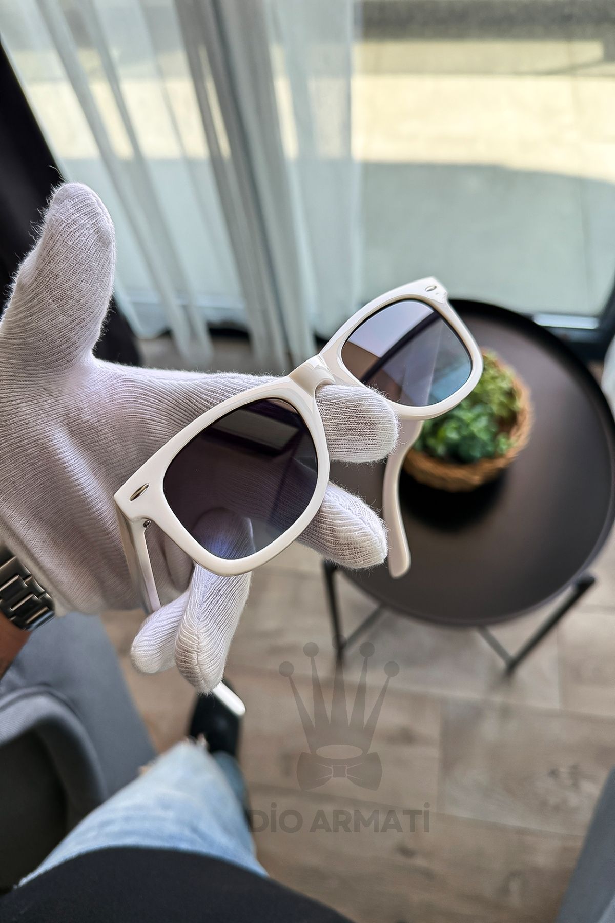 Güneş Gözlüğü Kadın & Erkek Uv400 Cam Ce Belgeli Bej Unisex Model-59 Krem
