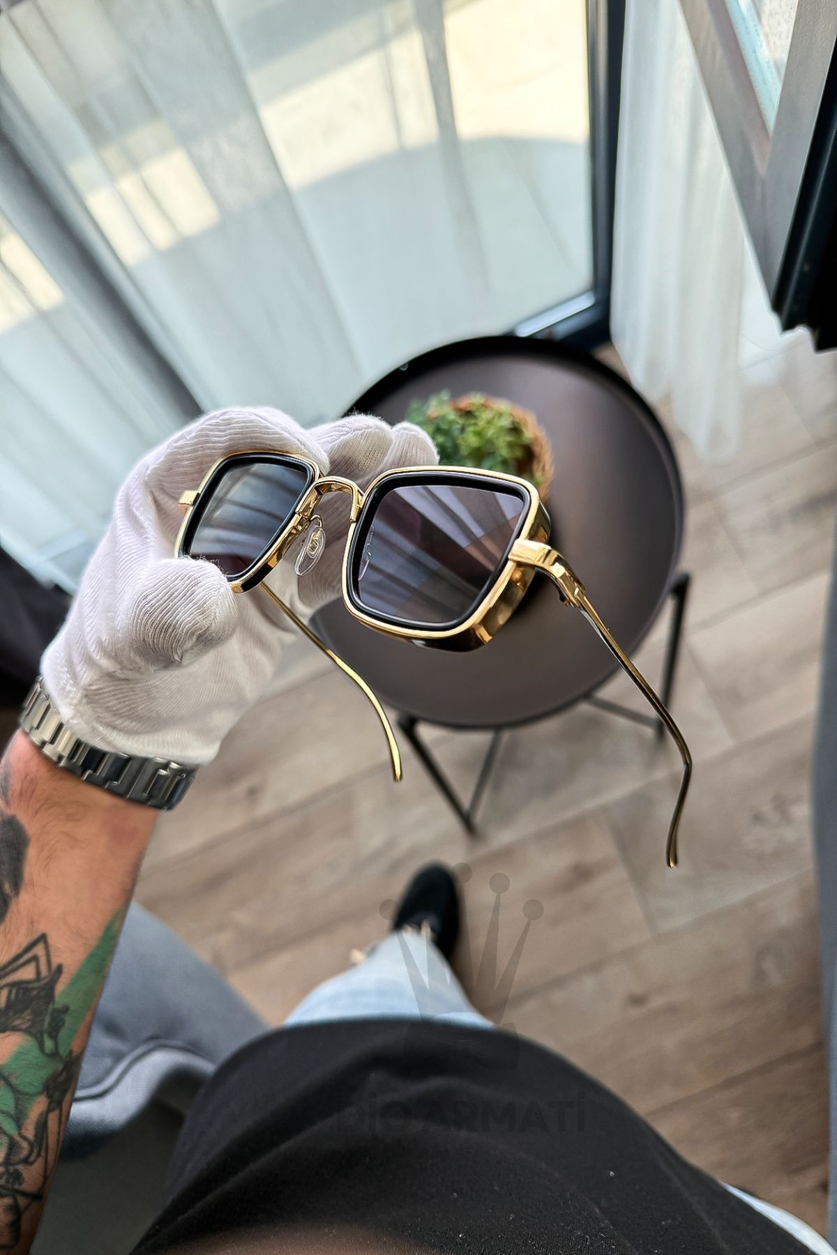 Güneş Gözlüğü Kadın & Erkek Uv400 Cam Ce Belgeli Bej Unisex Model-61 Gold