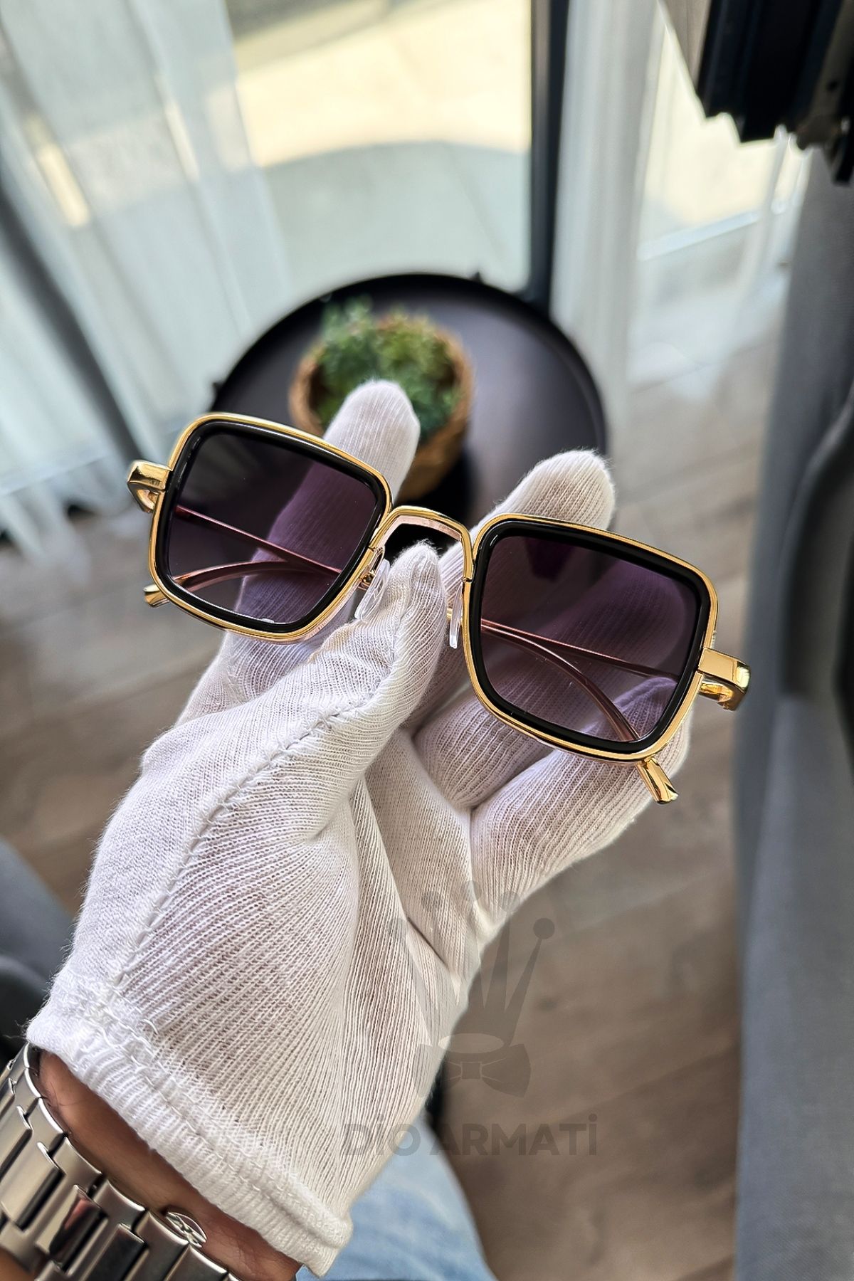 Güneş Gözlüğü Kadın & Erkek Uv400 Cam Ce Belgeli Bej Unisex Model-61 Gold