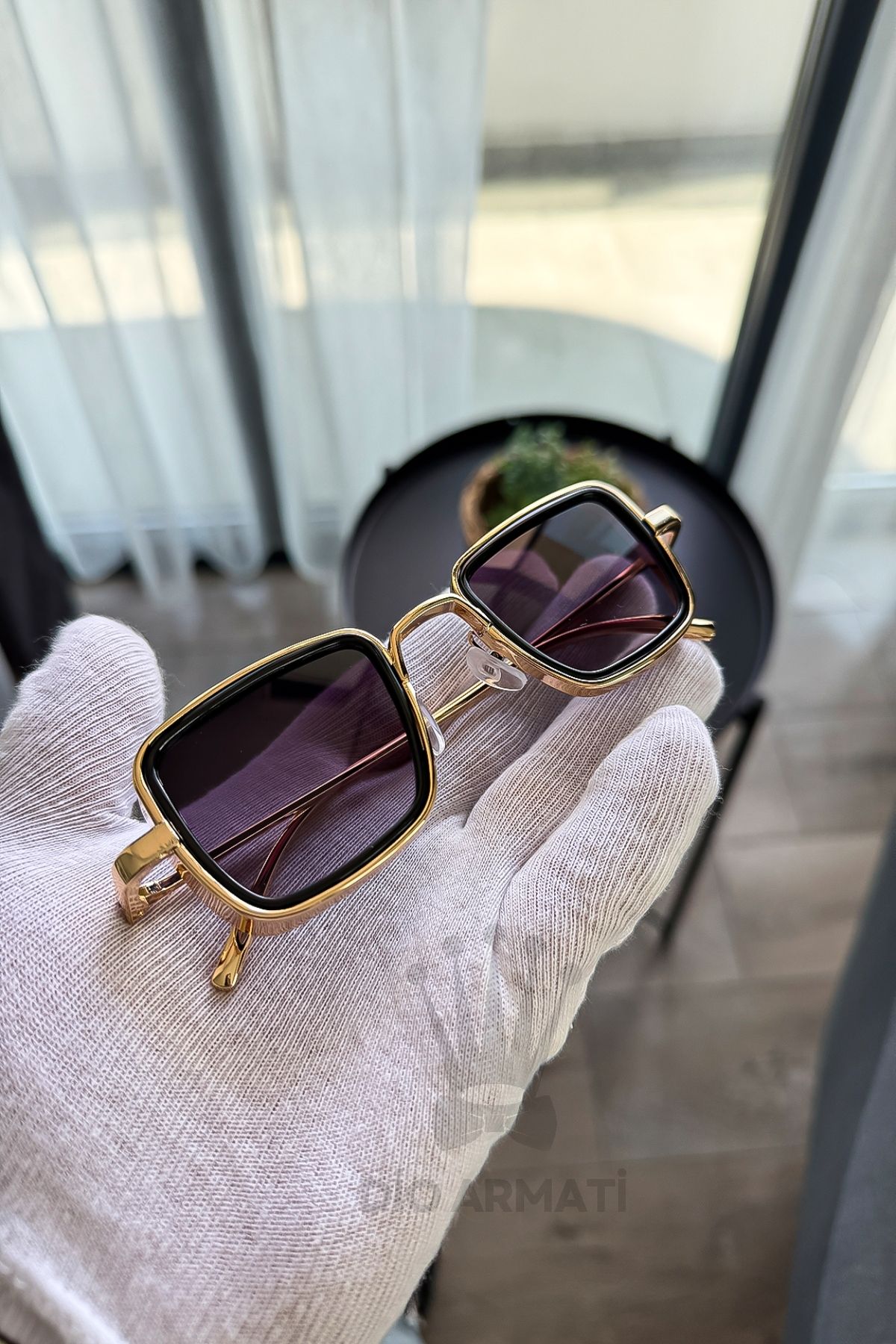 Güneş Gözlüğü Kadın & Erkek Uv400 Cam Ce Belgeli Bej Unisex Model-61 Gold