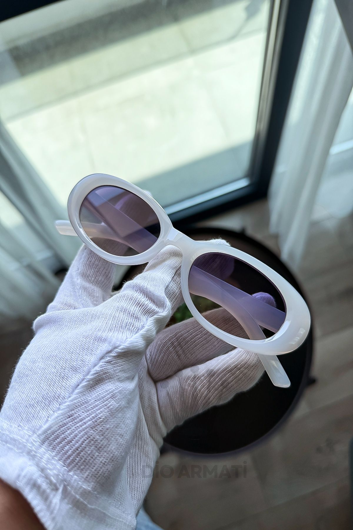 Güneş Gözlüğü Kadın & Erkek Uv400 Cam Ce Belgeli Bej Unisex Model-66 Beyaz