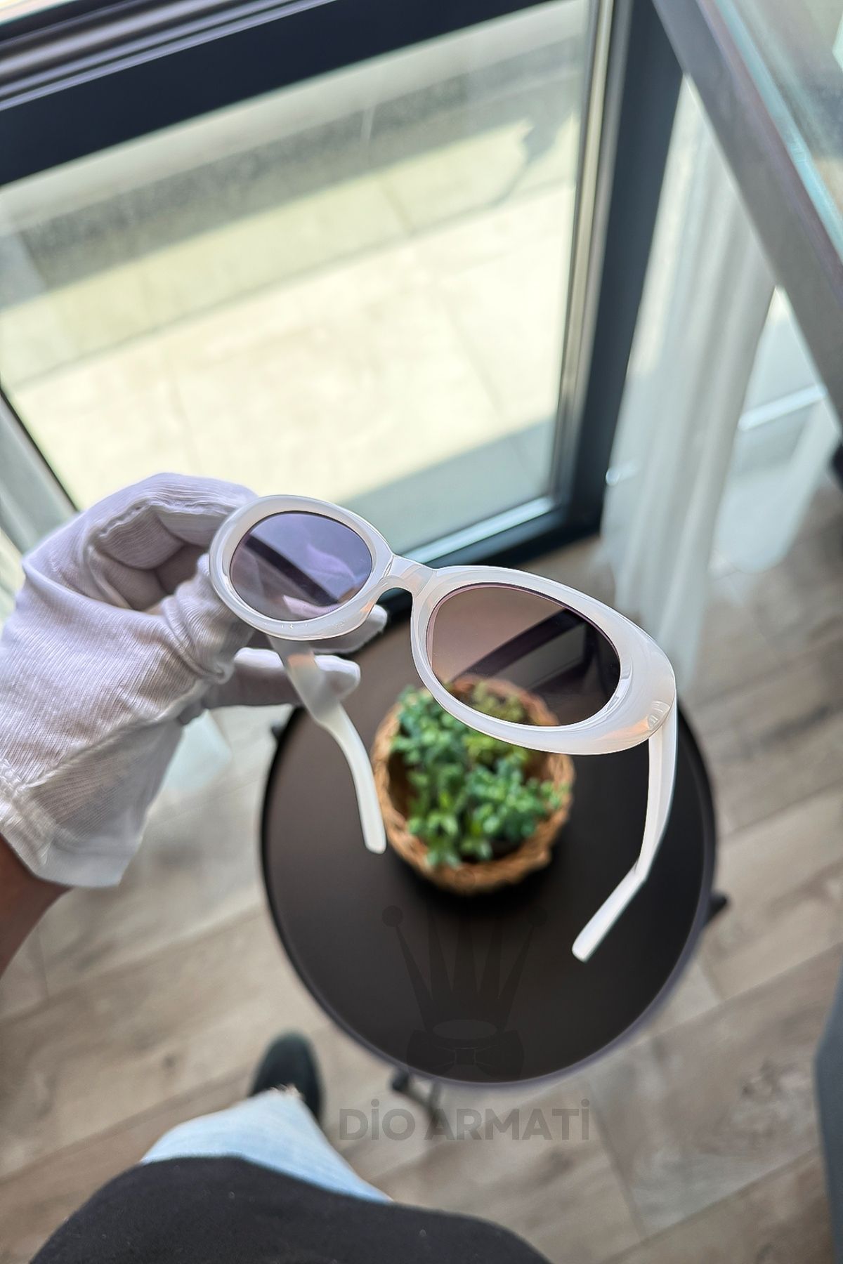 Güneş Gözlüğü Kadın & Erkek Uv400 Cam Ce Belgeli Bej Unisex Model-66 Beyaz