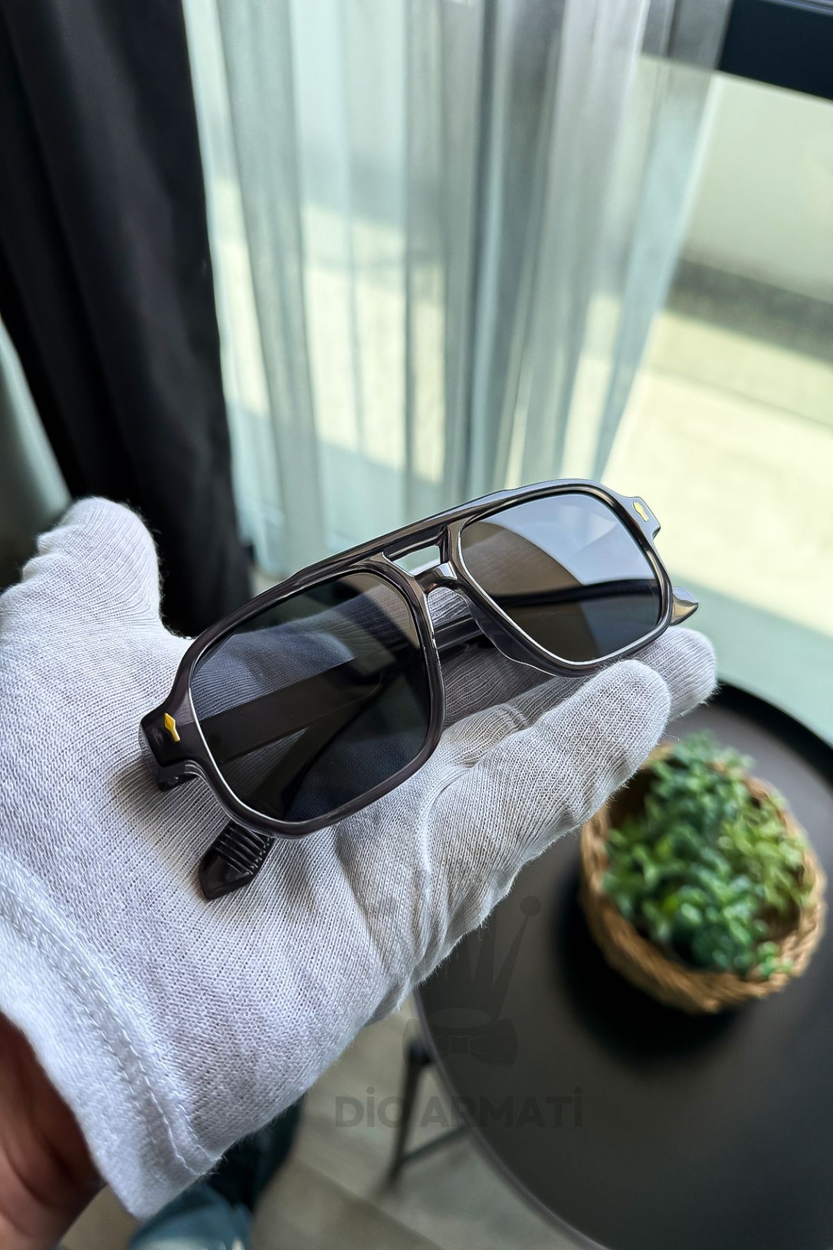 Güneş Gözlüğü Kadın & Erkek Uv400 Cam Ce Belgeli Bej Unisex Model-68 Şeffaf Gri